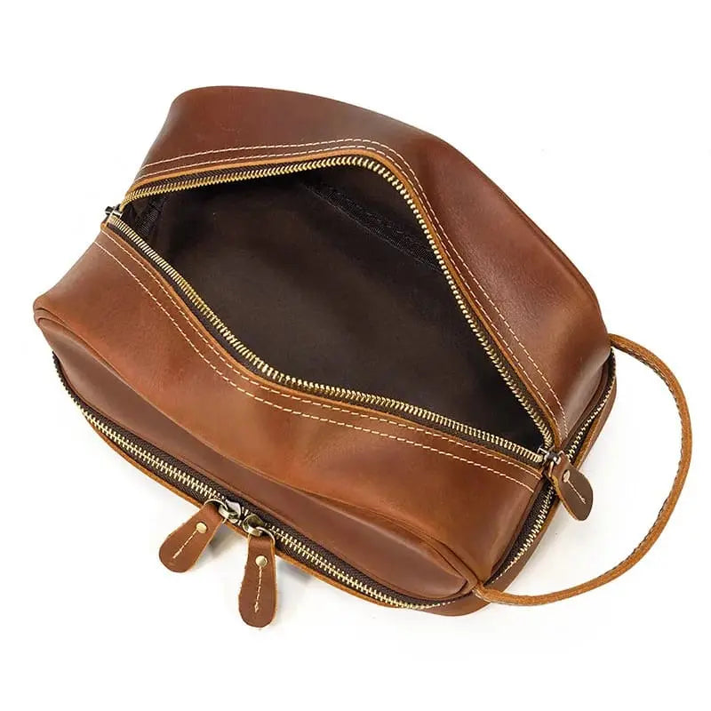 Trousse de Toilette Homme Luxe Marron Ouverture