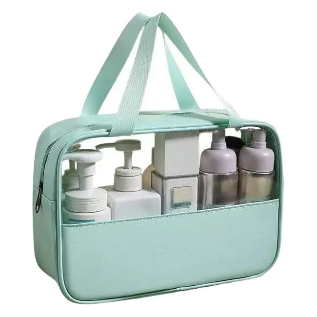 Trousse de Toilette Transparente avec Anse Bleu