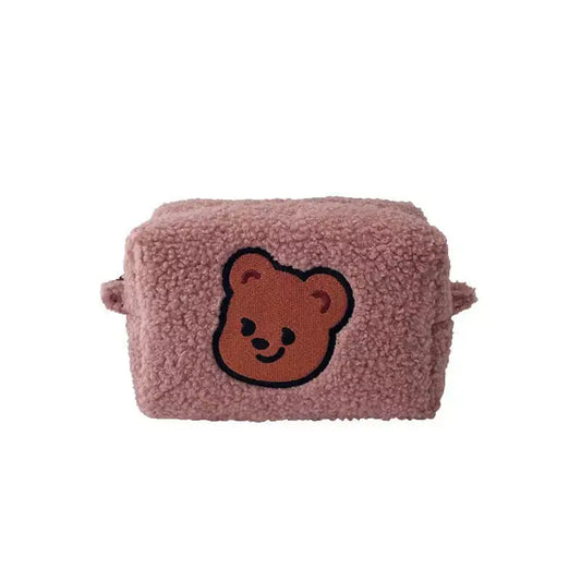 Trousse de Toilette Bébé Ourson Rose en Laine