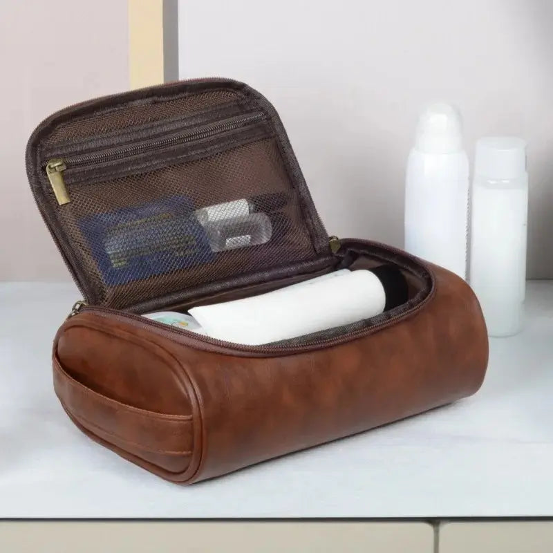 Trousse de Toilette en Cuir Homme Marron 2