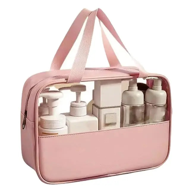 Trousse de Toilette Transparente avec Anse Rose